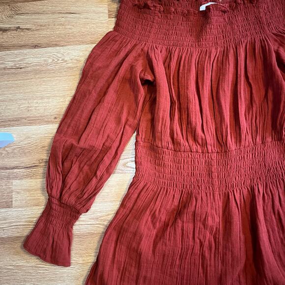 Trina Turk Off Shoulder Romper M Rust Bell Sleeve Boho Resortwear Beachy swim - Picture 4 of 9